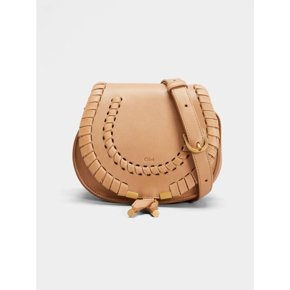 Chloe Marcie Small Whipstitch Saddle Crossbody Bag Light Tan Rare